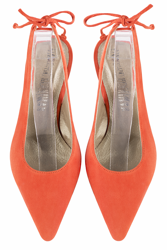 Clementine orange women's slingback shoes. Pointed toe. Medium comma heels. Top view - Florence KOOIJMAN